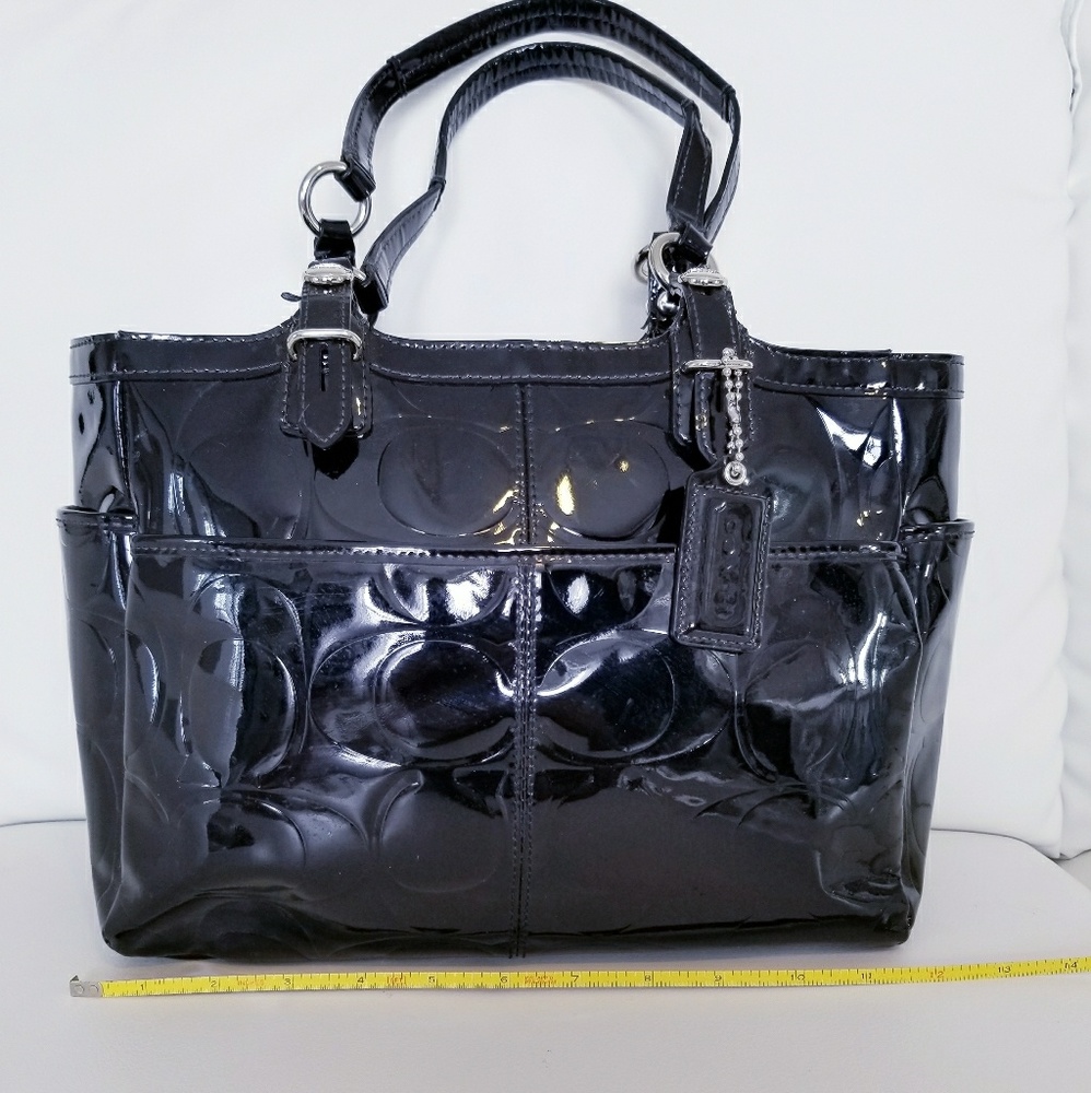 Coach Embossed Patent BlackHandbag Silver Hardware